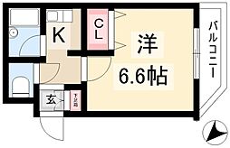 プロクシィスクエア安田通 2階1Kの間取り