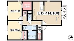アルカディア永森 2階2LDKの間取り
