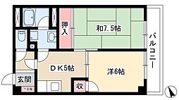 フラット内山 2DKの間取図画像