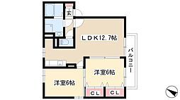 シャンクレールよもぎ台C 2LDKの間取図画像