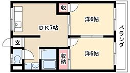 啓周ビル 2DKの間取図画像