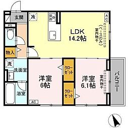 セレスティア唐山町 2LDKの間取図画像