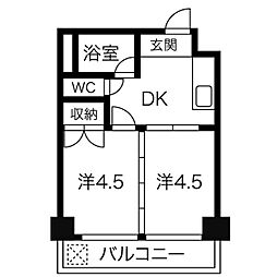 向陽ビル 2DKの間取図画像