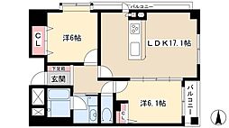 プレサンス栄メディパーク 2LDKの間取図画像