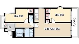 ヴィエント朝日が丘 2LDKの間取図画像