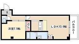 スリーディーガーデン本山 1LDKの間取図画像