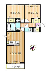 カメリア 2階2LDKの間取り
