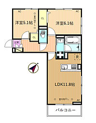 ルミエールK 2LDKの間取図画像