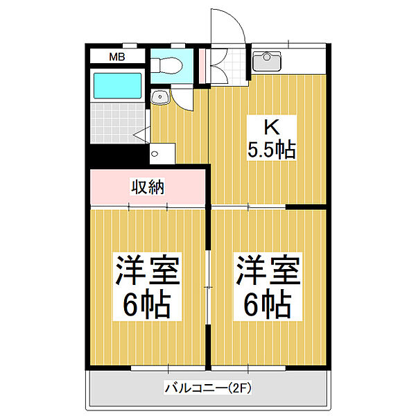 八反田ハイツＡ棟 203｜長野県松本市大字惣社(賃貸アパート2DK・2階・39.85㎡)の写真 その2