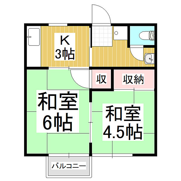 パナハイツ竹内 104｜長野県松本市浅間温泉3丁目(賃貸アパート2K・1階・18.00㎡)の写真 その2