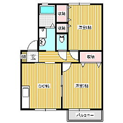 アンリミェールA 2DKの間取図画像