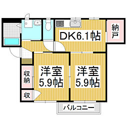 フレグランスさかいB 2DKの間取図画像