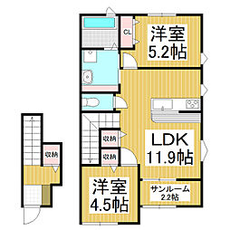クアトロ常盤A 2LDKの間取図画像