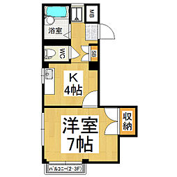 カーサフォレスタ 1Kの間取図画像