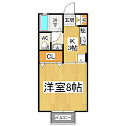 セジュールイワモトB 1Kの間取図画像