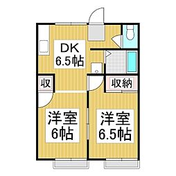 シティーハイム若宮 2DKの間取図画像