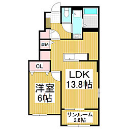 カーサセレーノ 1LDKの間取図画像