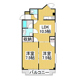 サンヴィレッヂ征矢野 2LDKの間取図画像