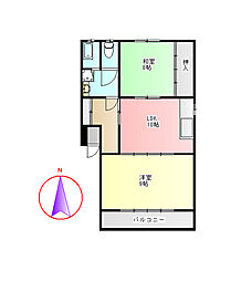 ウエステージ服部 2LDKの間取図画像