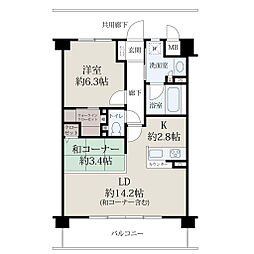 K-TERRACEあやめ池 2階1LDKの間取り