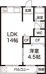 阪和ハイツ 1階1LDKの間取り