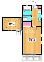 西武多摩湖線 一橋学園駅 徒歩15分の賃貸アパート 2階1Kの間取り