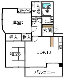 アルカディア中島 2階2LDKの間取り