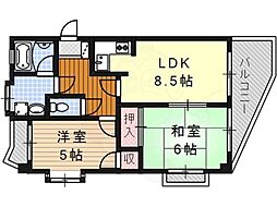 ロイヤル杁中 8階2LDKの間取り