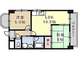 リヴァーサイド植田 1階2LDKの間取り