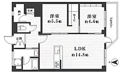 上社南住宅5号棟 2LDKの間取図画像