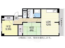 シャトー汐路 2階2LDKの間取り