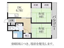 マンション川原 2DKの間取図画像