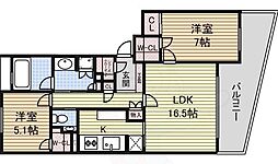セントラルガーデン・レジデンス2D棟 2階2LDKの間取り