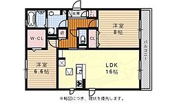 名古屋市営鶴舞線 川名駅 徒歩5分の賃貸アパート 2階2LDKの間取り