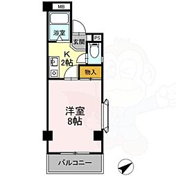 サン・ラモン本山 2階1Kの間取り