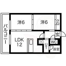 グリーンハイツ名東 2DKの間取図画像