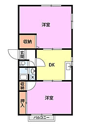 サンモールA棟 2Kの間取図画像