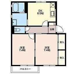 カーサアゼリアA 2DKの間取図画像