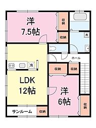 クオーレ天野 2LDKの間取図画像