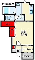 ターナリー熊谷 1階1Kの間取り