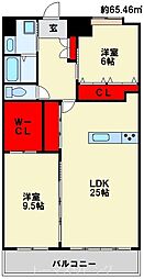 ERUZAGLANZ中津口 15階2LDKの間取り