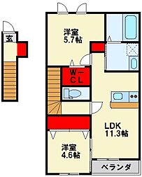 北九州都市モノレール小倉線 城野駅 徒歩5分の賃貸アパート 2階2LDKの間取り