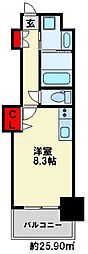 Studie小文字通り 6階ワンルームの間取り