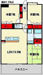 シャトレ大手町N 3LDKの間取図画像