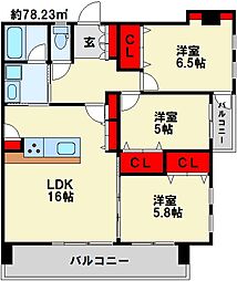 KSK門司コアプレイス 3LDKの間取図画像