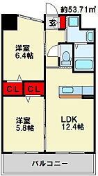 ウイングス三萩野 2LDKの間取図画像