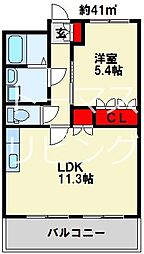 ボンヌール・植田 1LDKの間取図画像