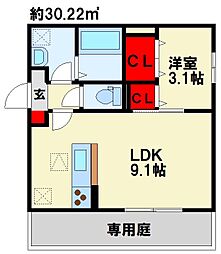 トレス城野貮番館 1LDKの間取図画像