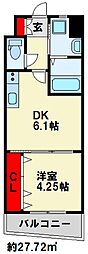 オーヴィジョンクラス浅香通り 1DKの間取図画像