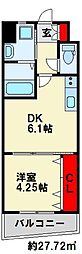 オーヴィジョンクラス浅香通り 1DKの間取図画像